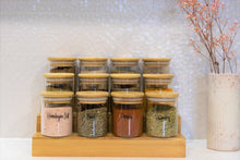 Load image into Gallery viewer, Round Glass & Bamboo Jar Spice & Herb Jar Set - 12 pack