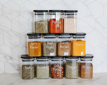 Load image into Gallery viewer, 12 pack 200ml square glass and black bamboo lid jar.