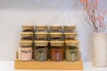 Load image into Gallery viewer, Round Glass &amp; Bamboo Jar Spice &amp; Herb Jar Set - 12 pack
